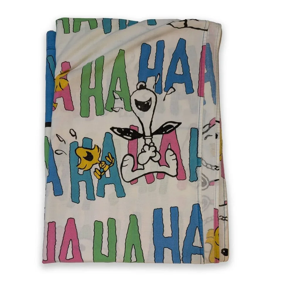 Vintage 1960s Cotton Snoopy Peanuts Gang Haha HAHA Twin Bed Flat Sheet Woodstock